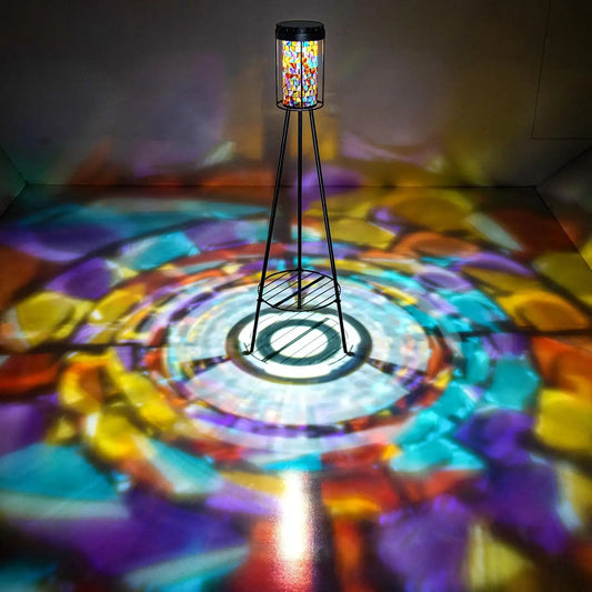 Solar Powered Stained Glass Outdoor Floor Lamp