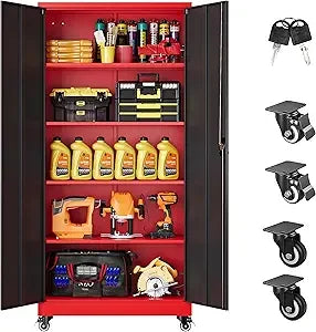 75Inch Tall Metal Storage Cabinet with Wheels