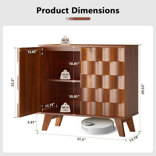 Fluted Sideboard Storage Console With Adjustable Shelf