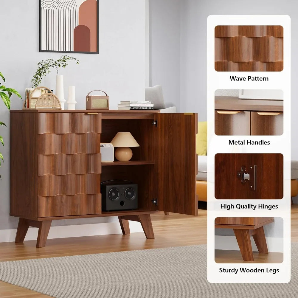 Fluted Sideboard Storage Console With Adjustable Shelf