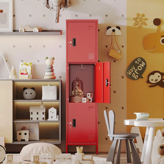 Lockable 3 Doors Metal Lockers with Hooks