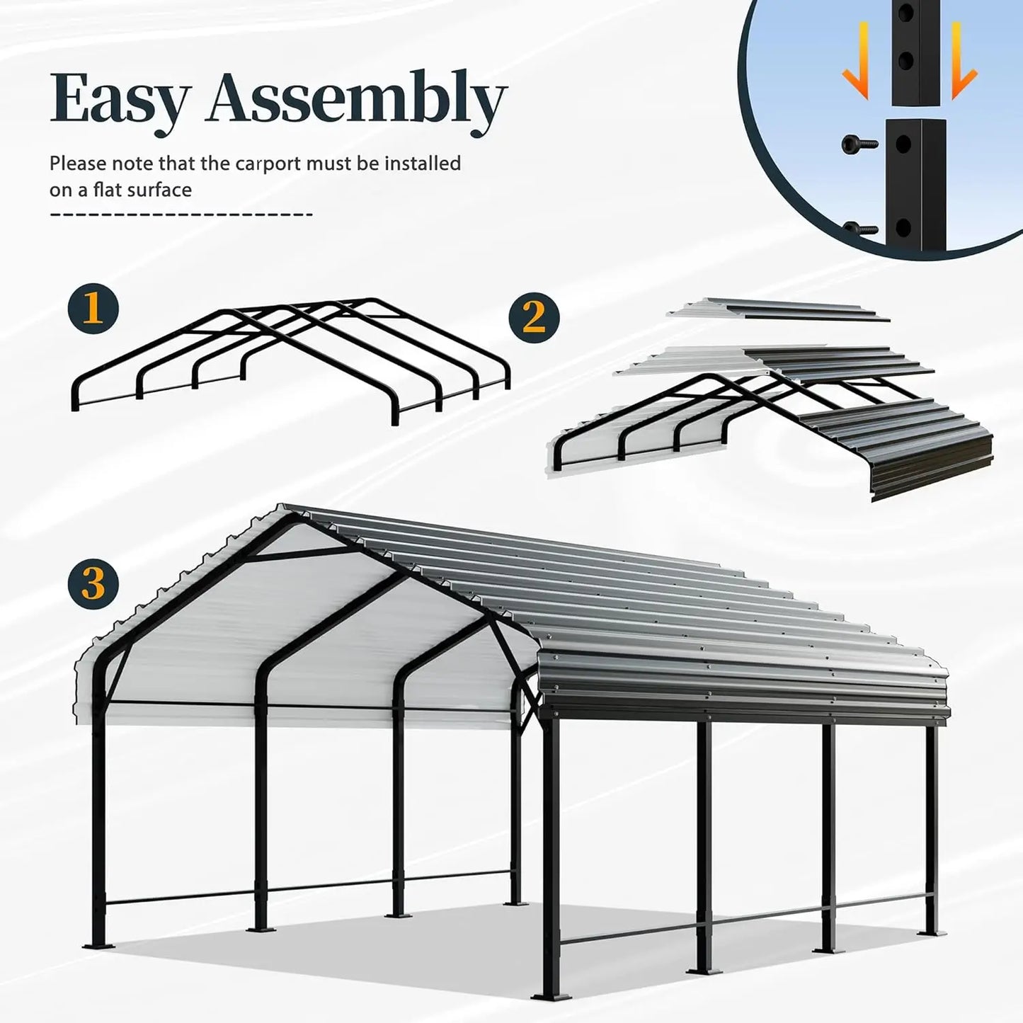 Heavy Duty Metal Carport with Galvanized Steel Roof