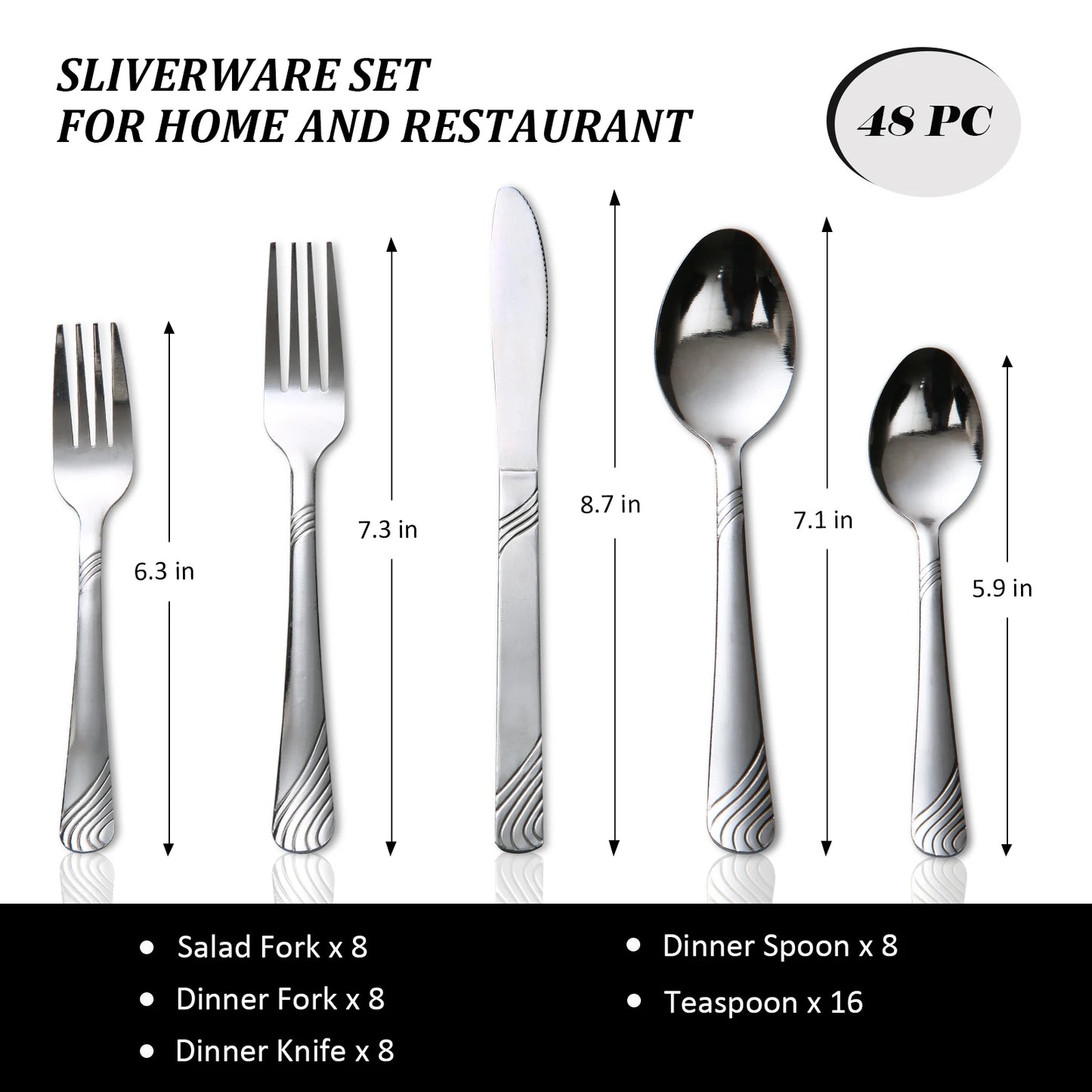 48pcs Stainless Steel Cutlery Set Service For 8