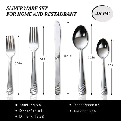 48pcs Stainless Steel Cutlery Set Service For 8