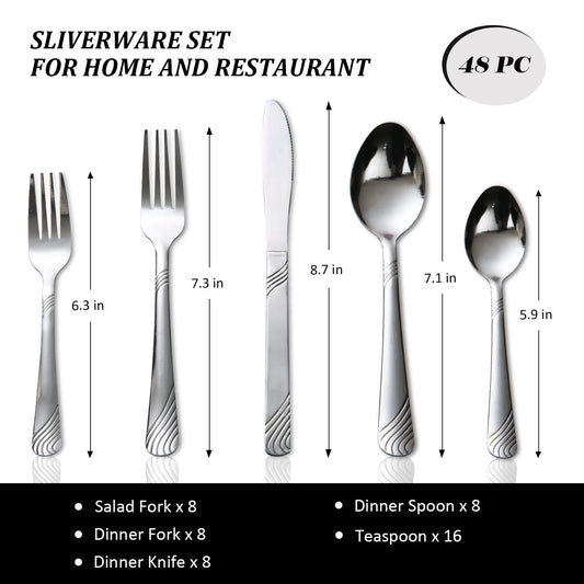 48pcs Stainless Steel Cutlery Set Service For 8