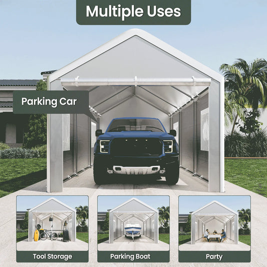 10x20 Ft Portable Garage With Roll-Up Windows