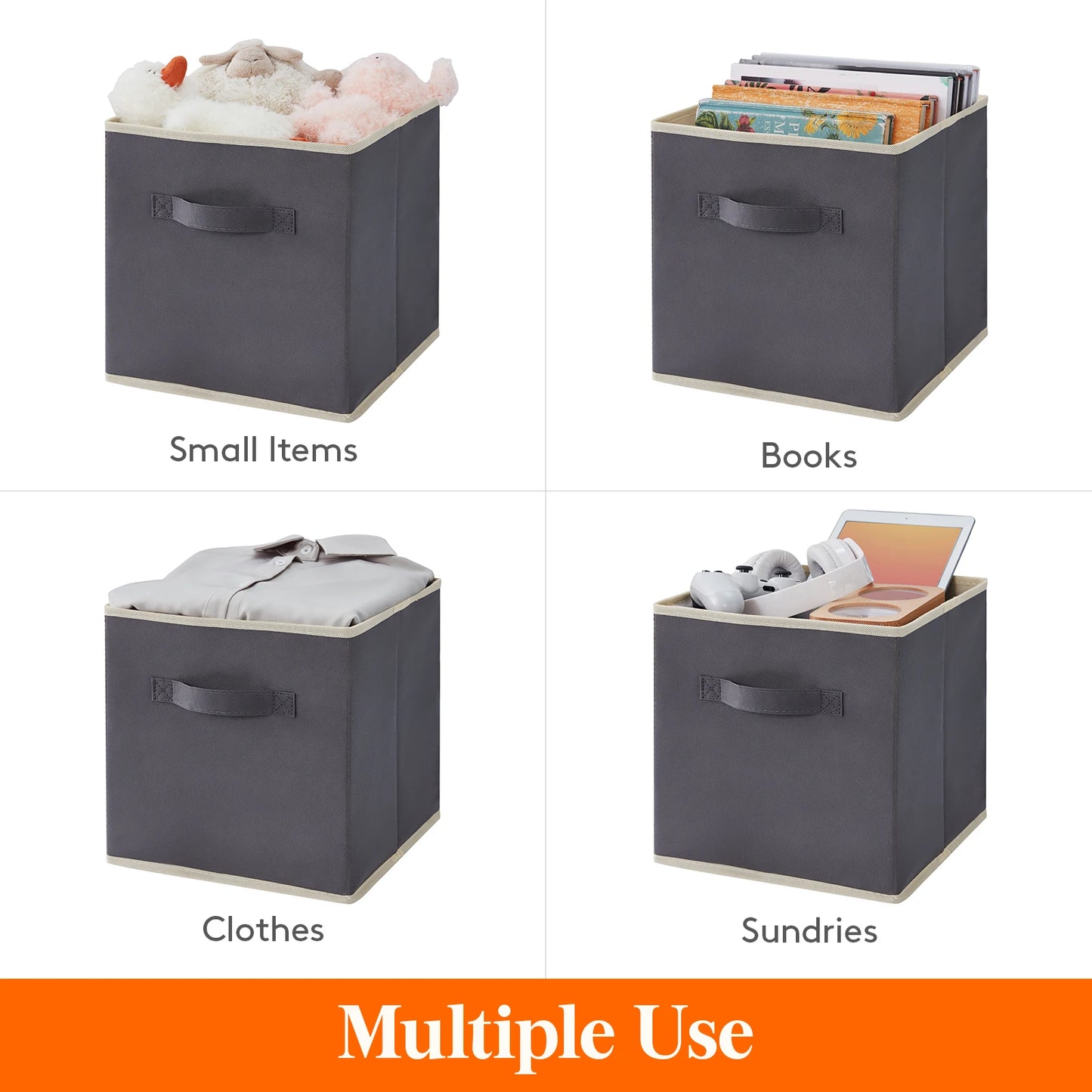 8-Pack 11/13 Inch Cube Storage Bins, With Handles