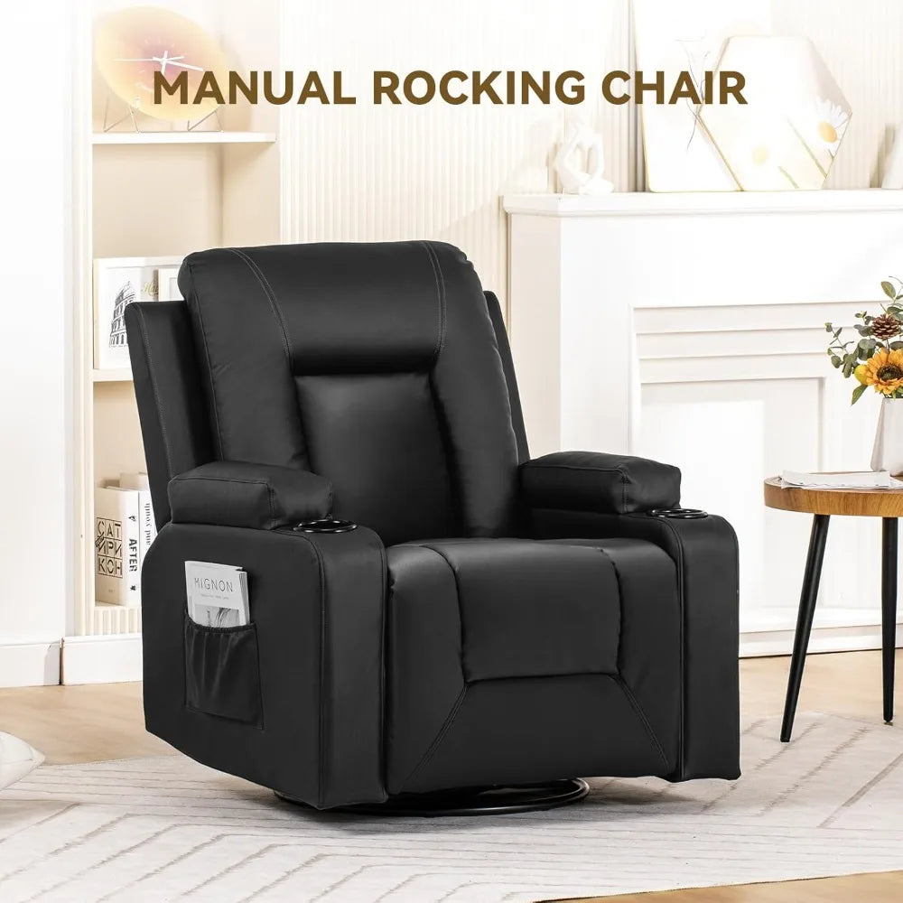 Recliner ,Swivel Rocker With Side Pockets, Cup Holder