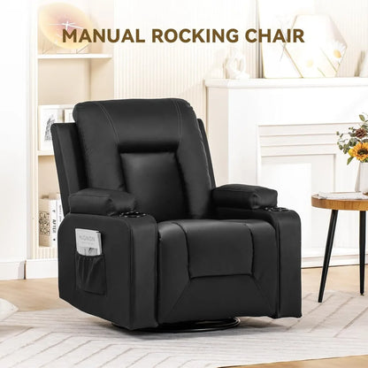 Recliner ,Swivel Rocker With Side Pockets, Cup Holder