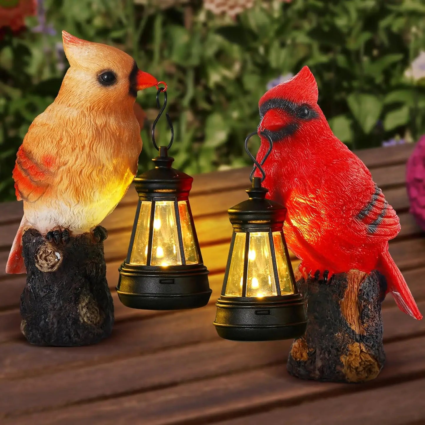 2Pcs Red Cardinal Solar Yard Light