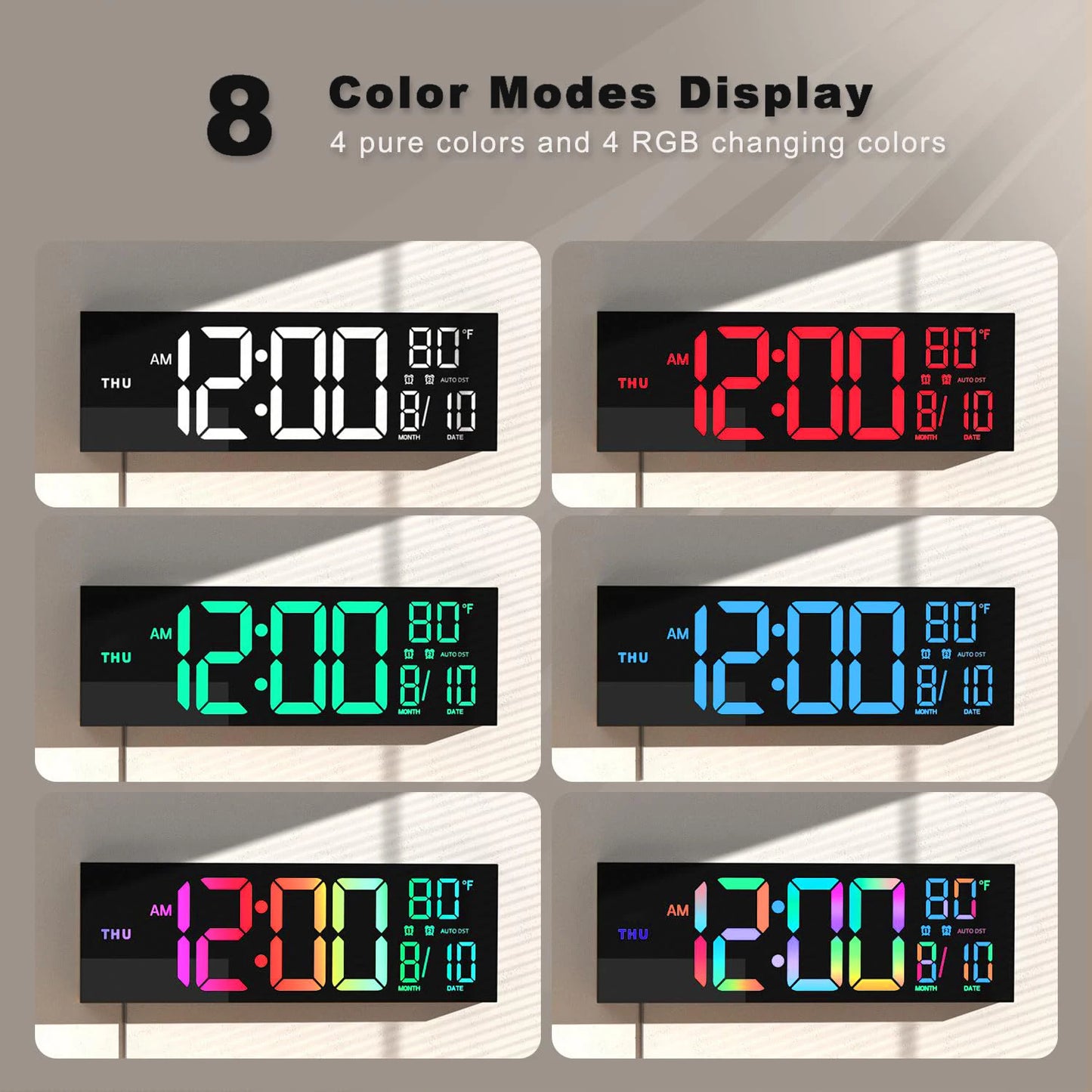 16" Digital Wall Clock, Big LED Display with Remote,