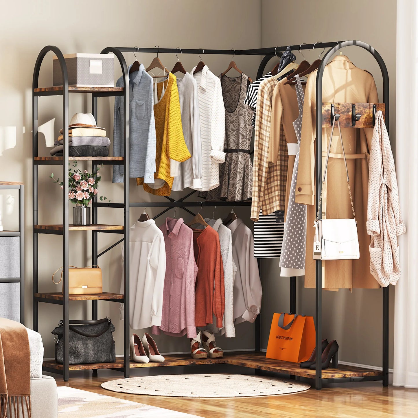 L Shaped Clothes Rack & Corner Rack With Shelves