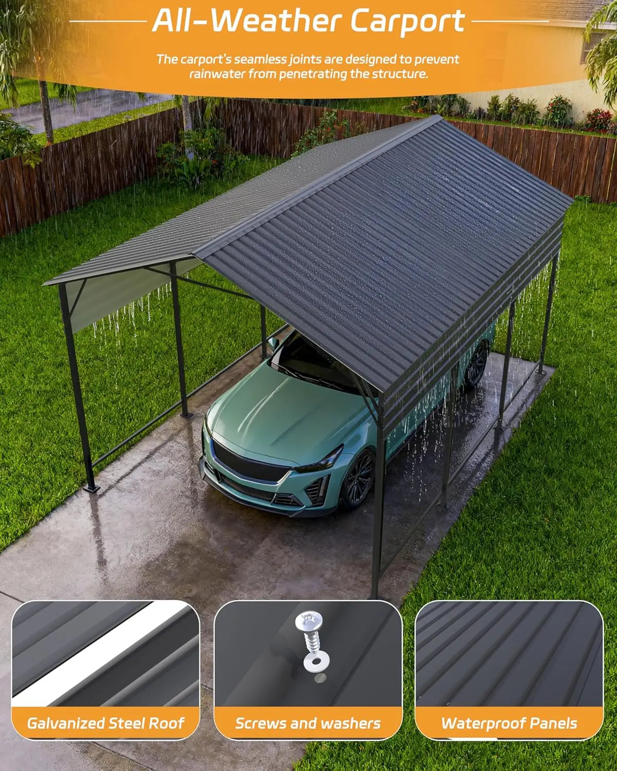 Metal Carport With Galvanized Roof& Heavy Duty Frame