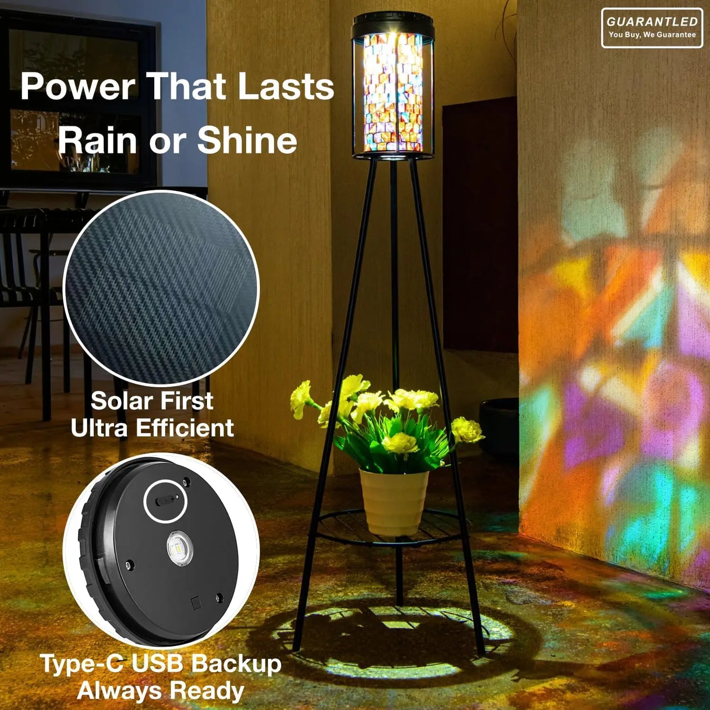 Solar Powered Stained Glass Outdoor Floor Lamp