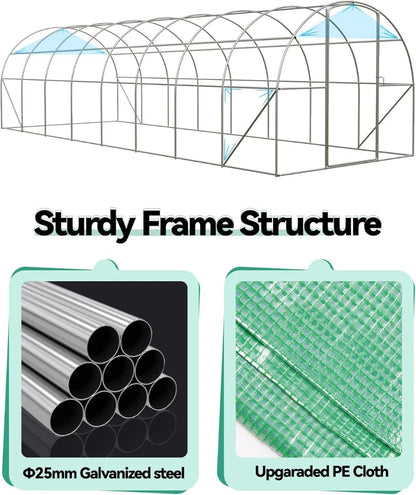 Reinforced Steel Frame 27x10x7 ft Greenhouse