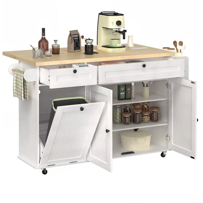 60" Rolling Kitchen Island Table With Power Outlets