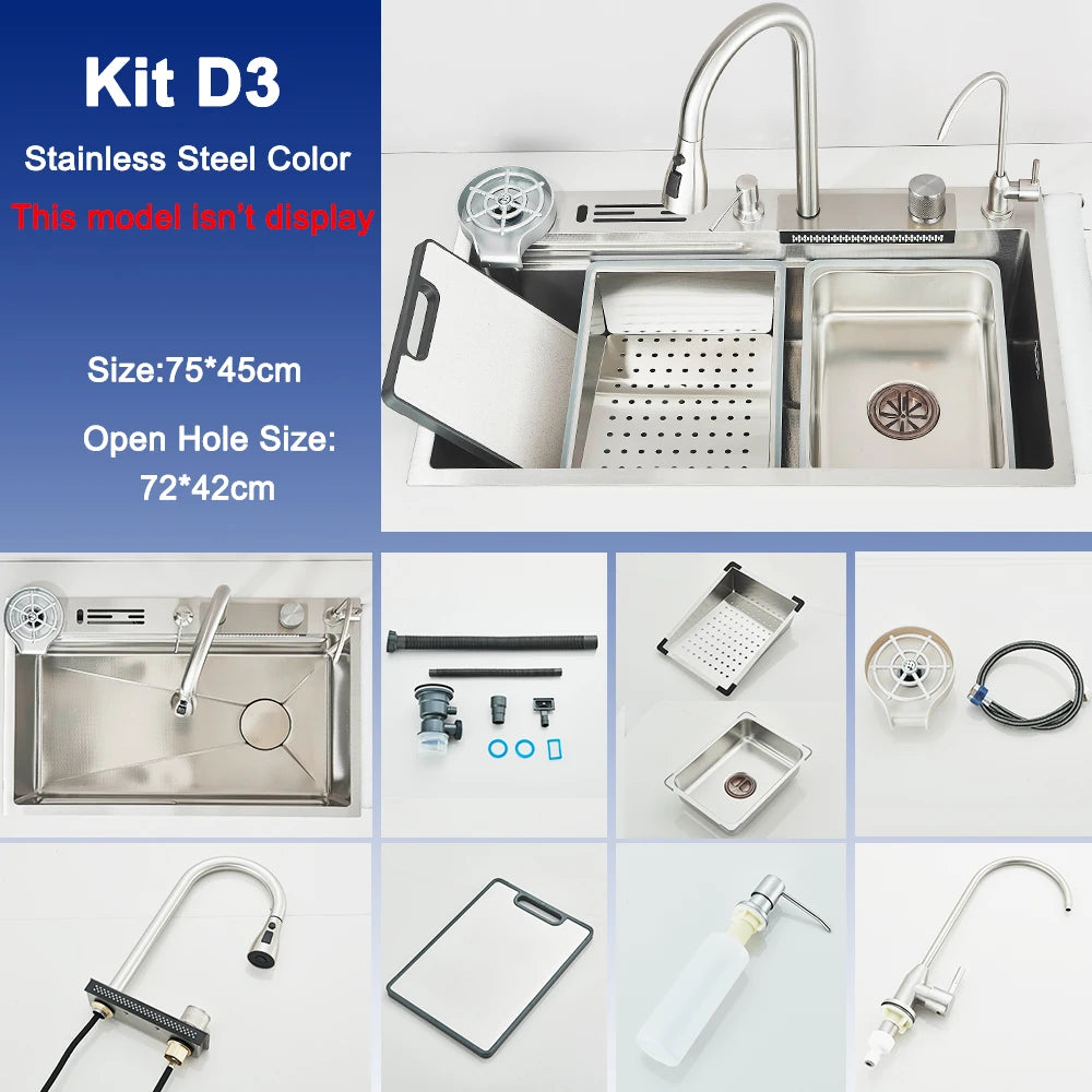 Stainless Steel Kitchen Sink with  Digital Faucet Display