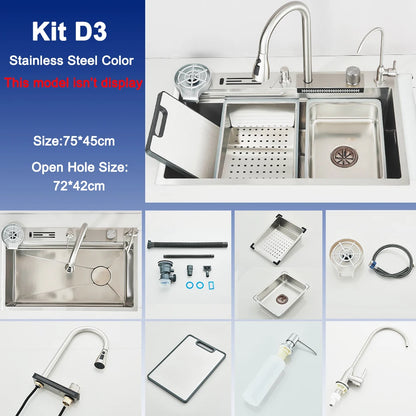 Stainless Steel Kitchen Sink with  Digital Faucet Display