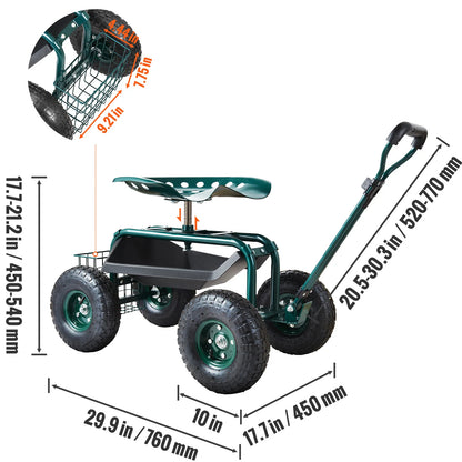 Rolling Garden Cart With Swivel Seat