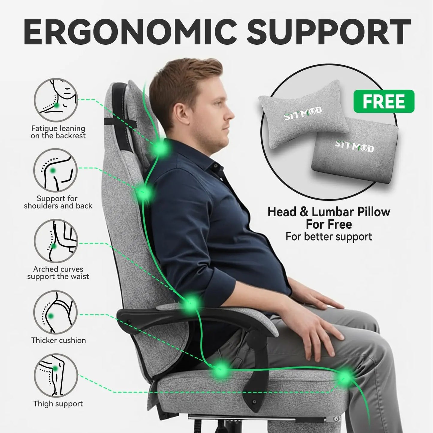 Gaming Chair, With Lumbar Support & Footrest