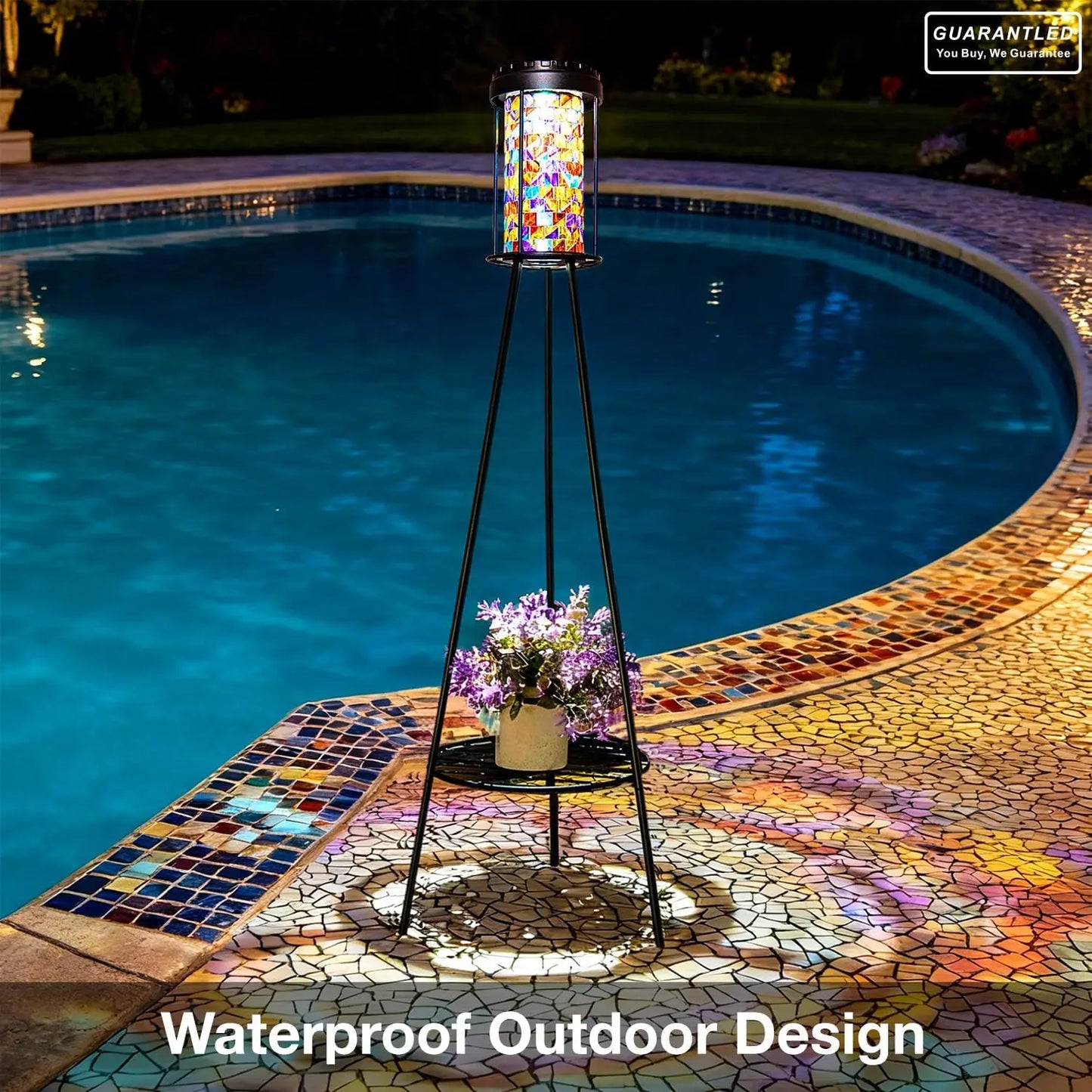 Solar Powered Stained Glass Outdoor Floor Lamp