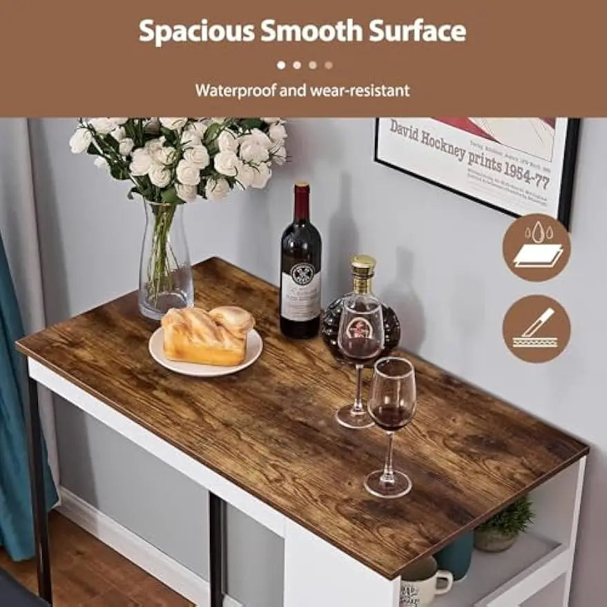 3PCKitchen/Bar Table Set  / 2 Stools  &  Storage Shelves