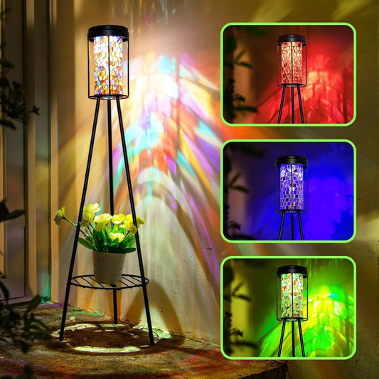 Solar Powered Stained Glass Outdoor Floor Lamp