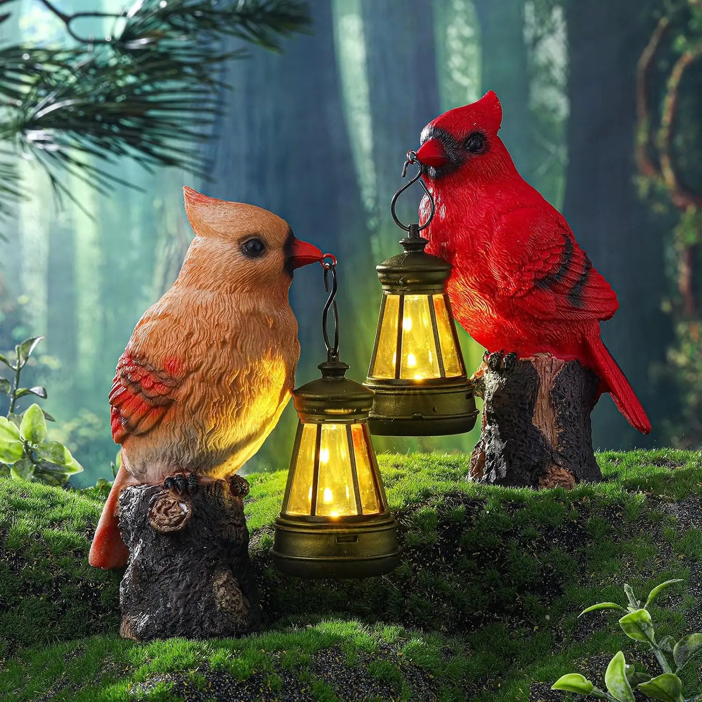 2Pcs Red Cardinal Solar Yard Light