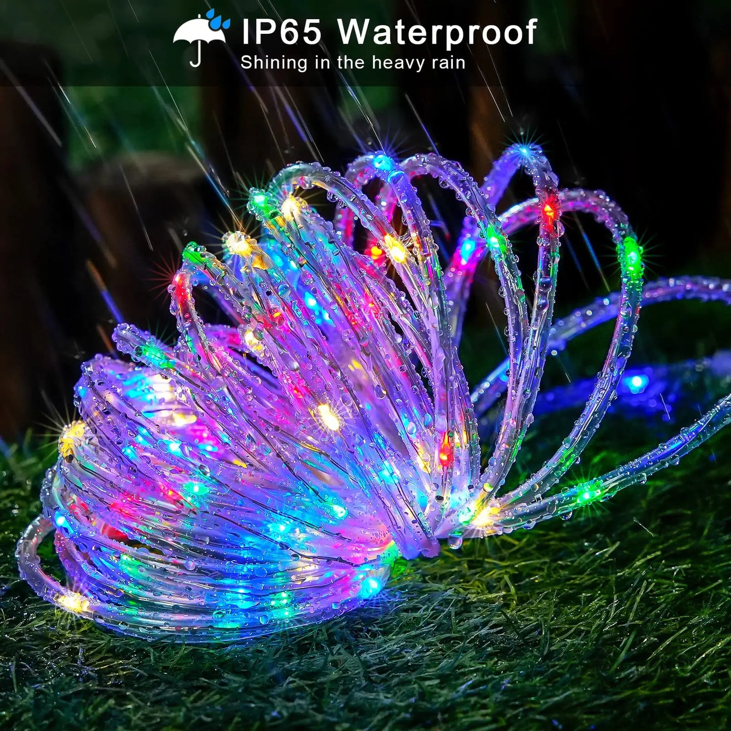 Color Solar Rope String Lights 8 Lighting Modes,