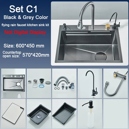 Stainless Steel Kitchen Sink with  Digital Faucet Display
