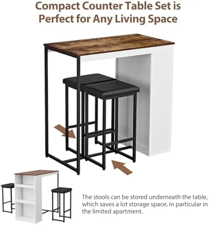 3PCKitchen/Bar Table Set  / 2 Stools  &  Storage Shelves