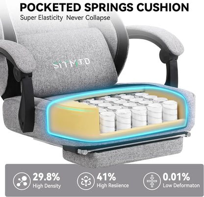 Gaming Chair, With Lumbar Support & Footrest