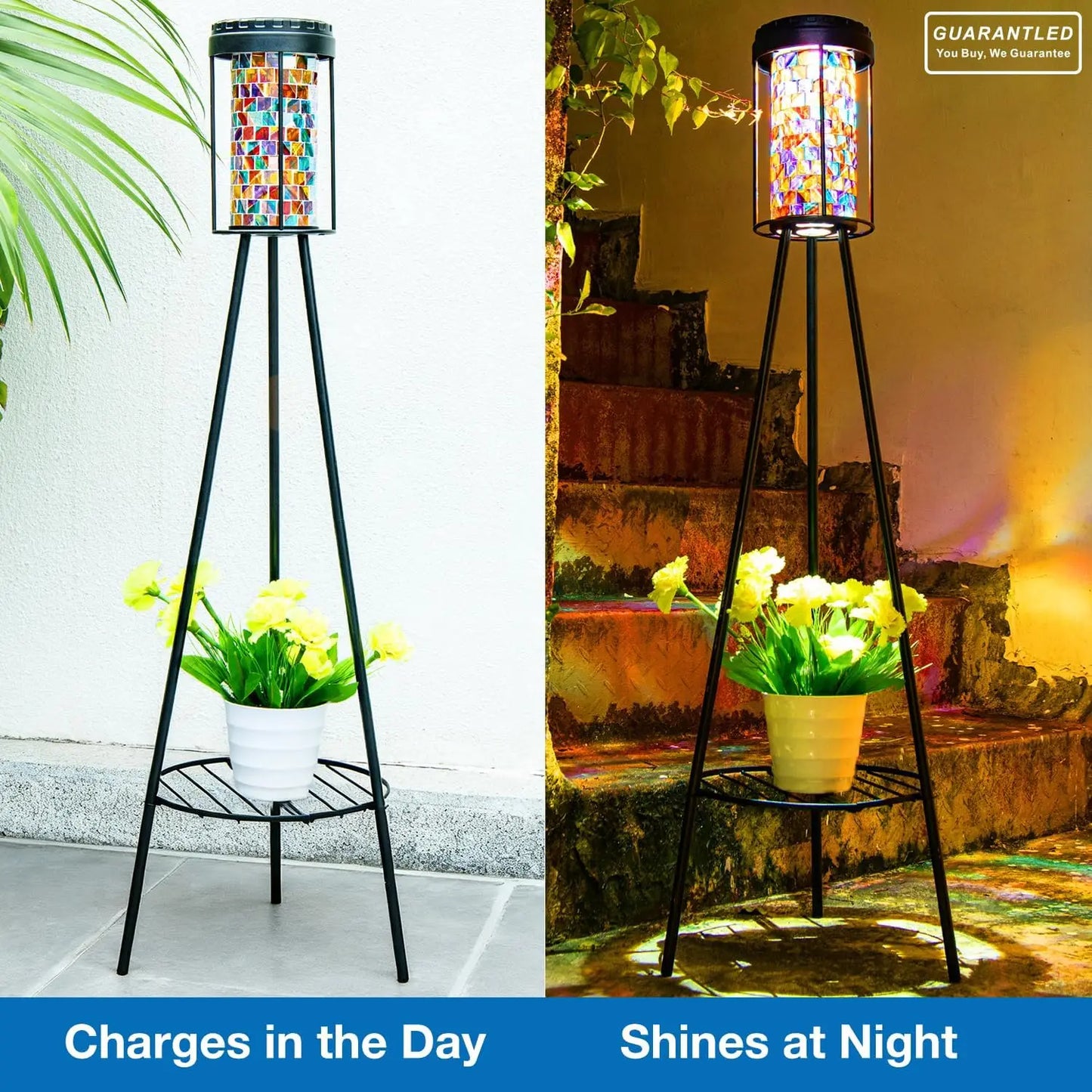 Solar Powered Stained Glass Outdoor Floor Lamp
