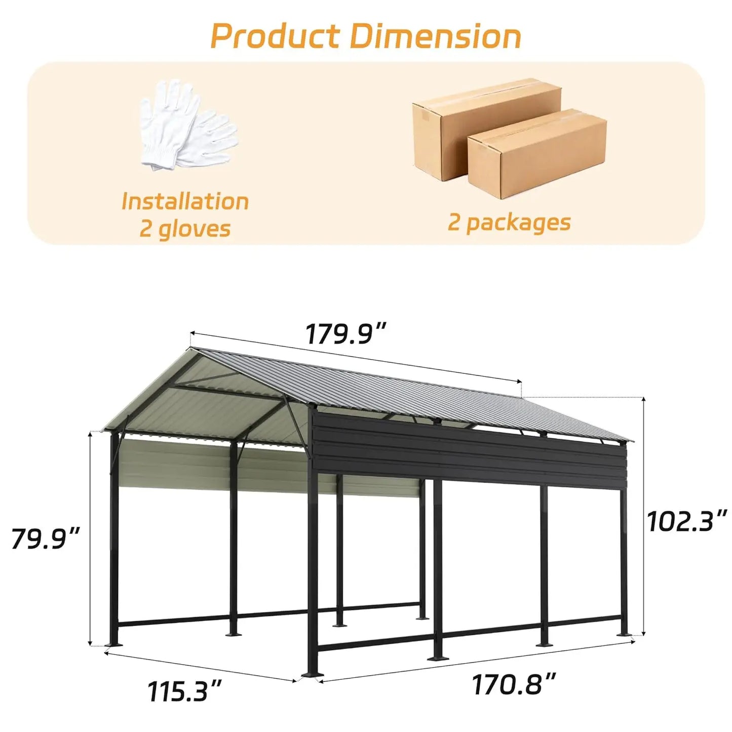 Metal Carport With Galvanized Roof& Heavy Duty Frame