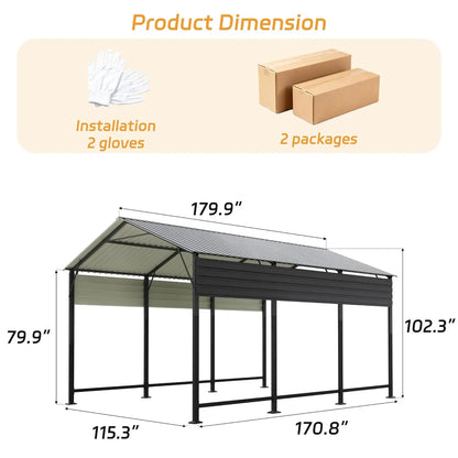 Metal Carport With Galvanized Roof& Heavy Duty Frame