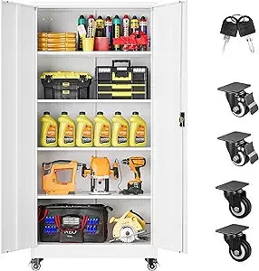 75Inch Tall Metal Storage Cabinet with Wheels