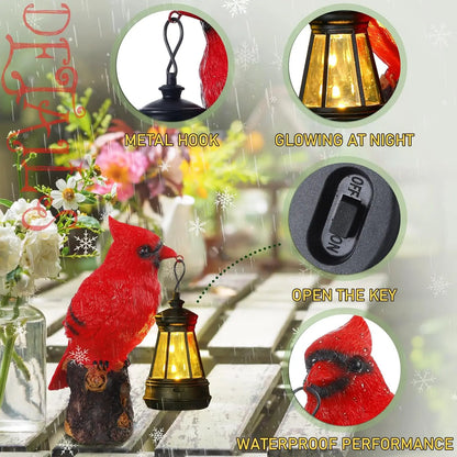 2Pcs Red Cardinal Solar Yard Light