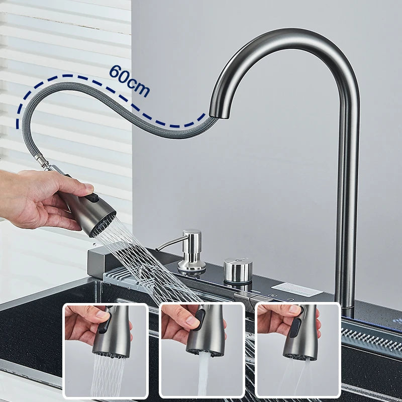 Stainless Steel Kitchen Sink with  Digital Faucet Display