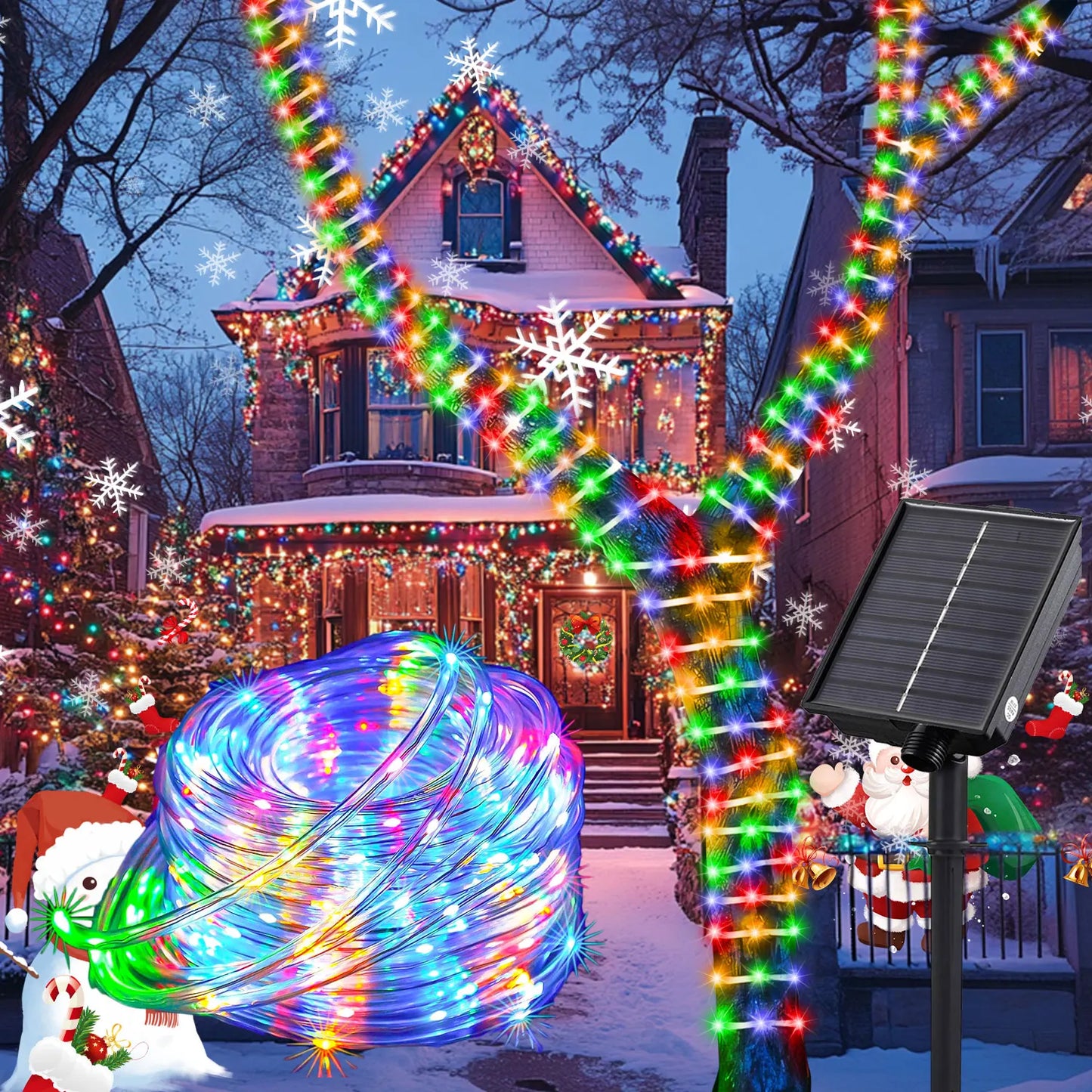 Color Solar Rope String Lights 8 Lighting Modes,