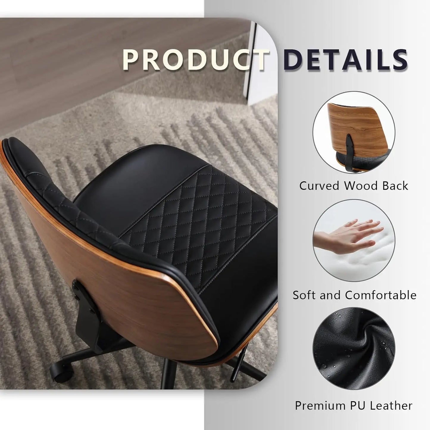 Home Office Chair on Wheels & Adjustable Height