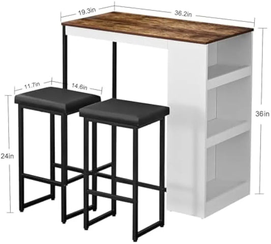 3PCKitchen/Bar Table Set  / 2 Stools  &  Storage Shelves