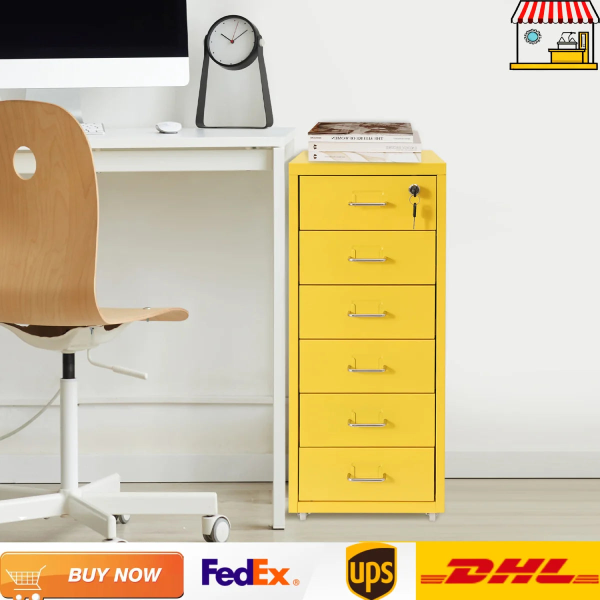 6-Drawer Rolling Lockable Metal File Cabinet
