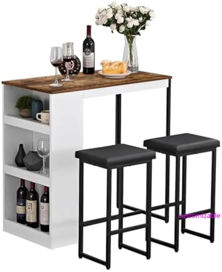 3PCKitchen/Bar Table Set  / 2 Stools  &  Storage Shelves