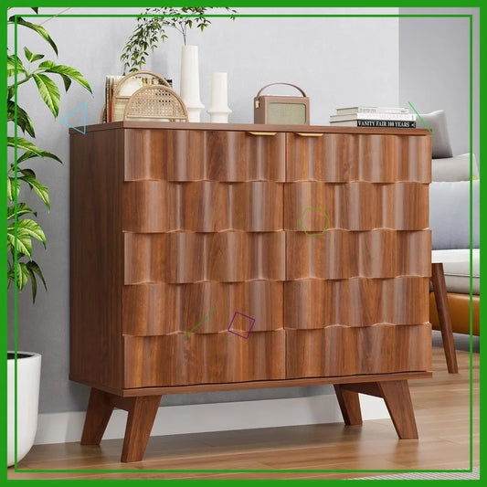 Fluted Sideboard Storage Console With Adjustable Shelf