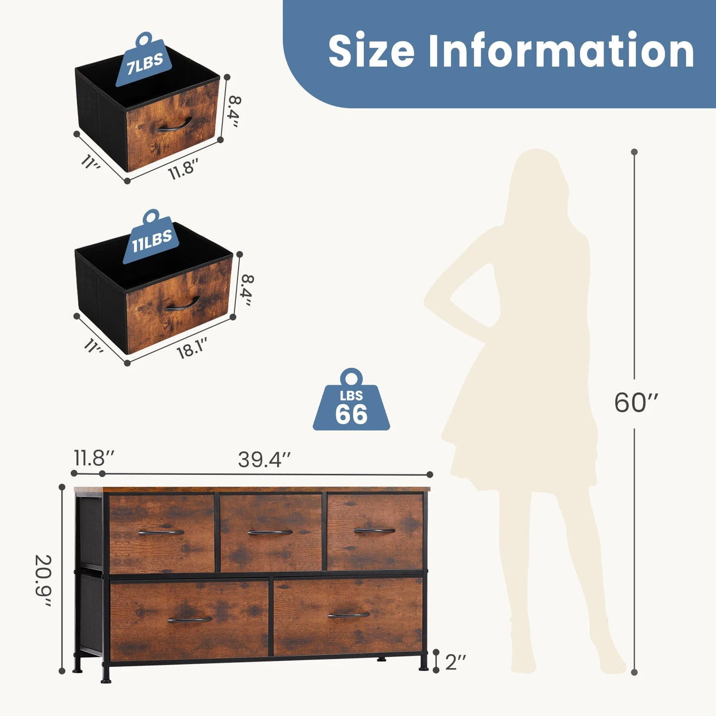 Storage Dresser With 5 Fabric Drawers
