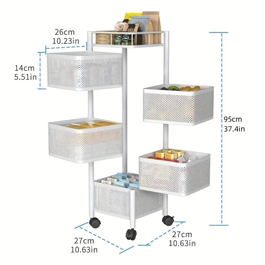 Rotating 5-Tier Metal  Storage Trolley on Wheels