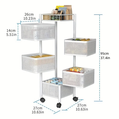 Rotating 5-Tier Metal  Storage Trolley on Wheels