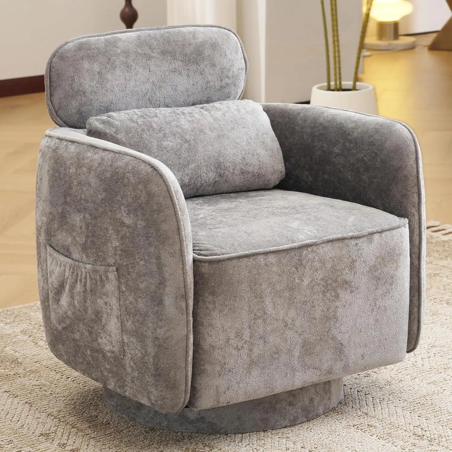 Large Round Swivel Chair With  Leather Upholstery