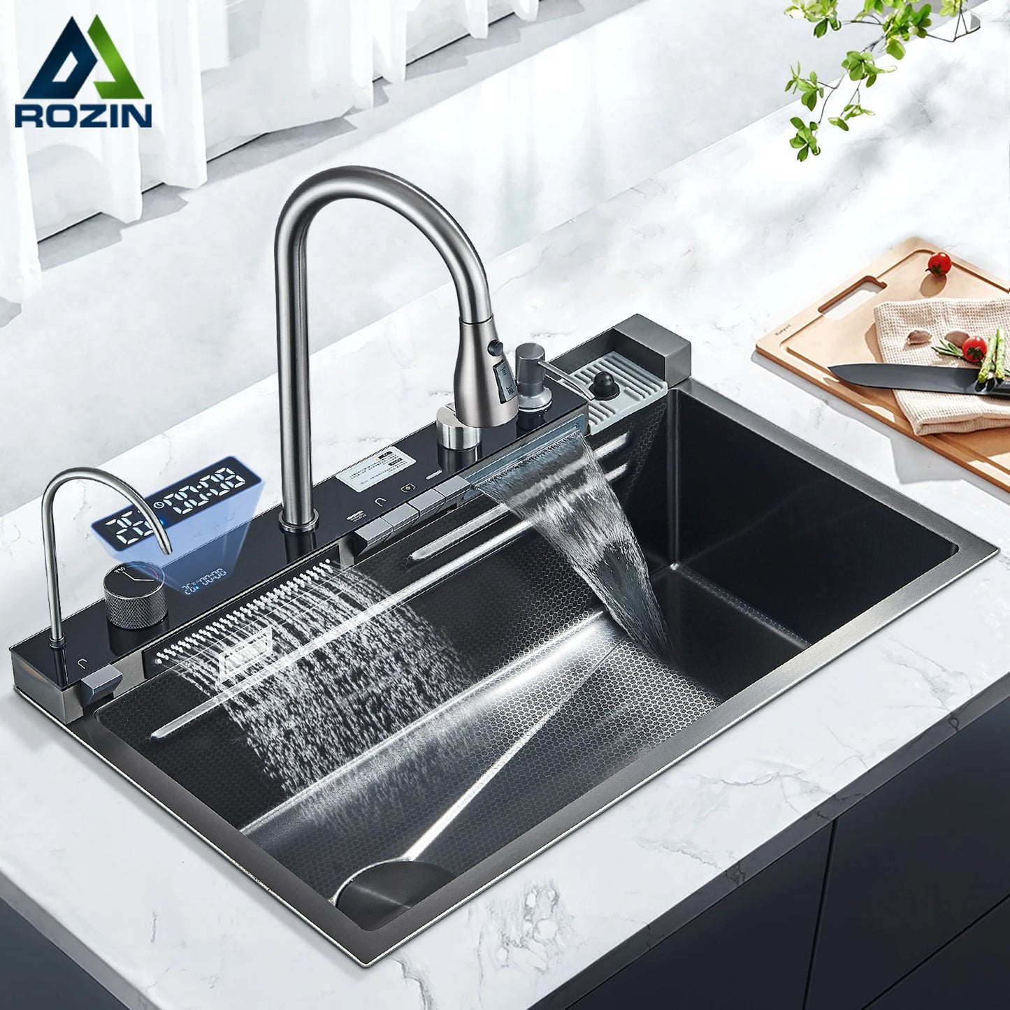 Stainless Steel Kitchen Sink with  Digital Faucet Display