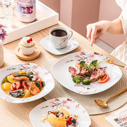 60-Piece White Ceramic Pink Floral Plate Set